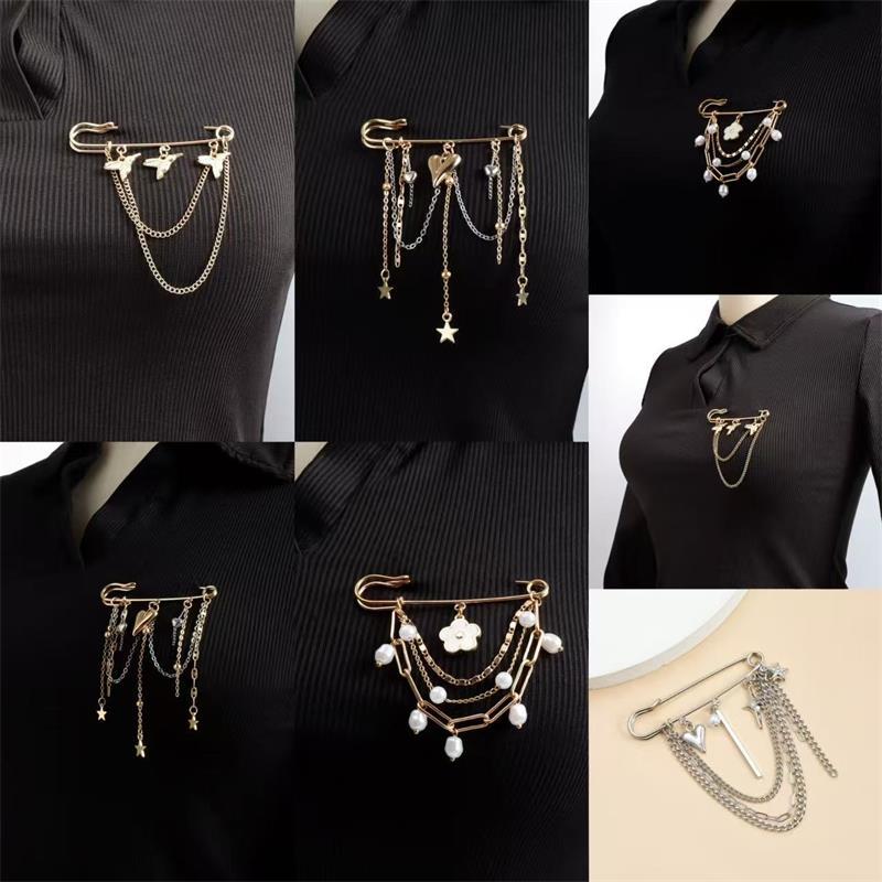 Ювелирные изделия Ретро Алмазная Звезда Любовь Жемчужная Цепь Кисточка Броши Элегантные Женская Одежда Декор Аксессуары Сумка Подвеска Костюмные Булавки Подарок