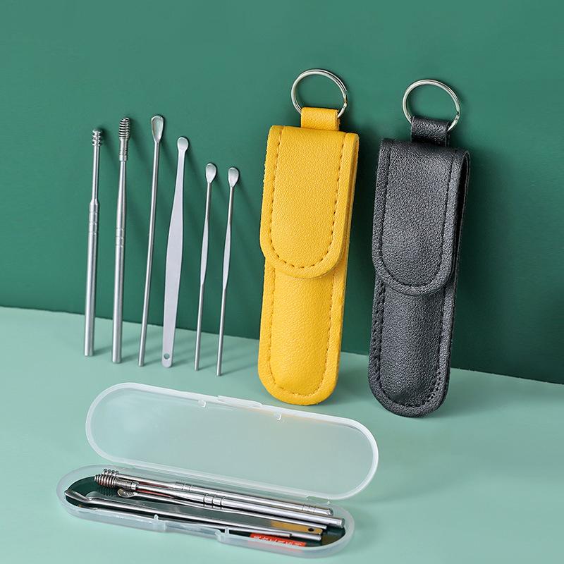 6Pcs/Set Ear Cleaner Ear Wax Pickers Stainless Steel Earpick Wax Remover Piercing Kit Earwax Curette Spoon Care Ear Clean Tools