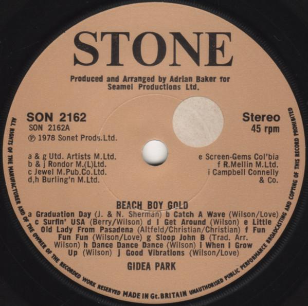 7-дюймовая пластинка GIDEA PARK - Beach Boy Gold SON2162 Stone UK Танцевальная и электронная Музыка Б/у