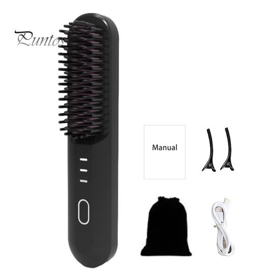 Беспроводная щетка-выпрямитель для волос 3 температуры Быстрый нагрев Перезаряжаемая от USB Дорожная портативная горячая щетка Электрическая пушистая укладка вьющихся волос Распутывание волос
