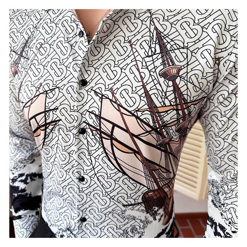 Весенняя роскошная изысканная рубашка с цифровым принтом, мужская мода, не требующая глажки, рубашки с длинным рукавом, высокое качество, повседневная одежда для ночного клуба, вечеринка