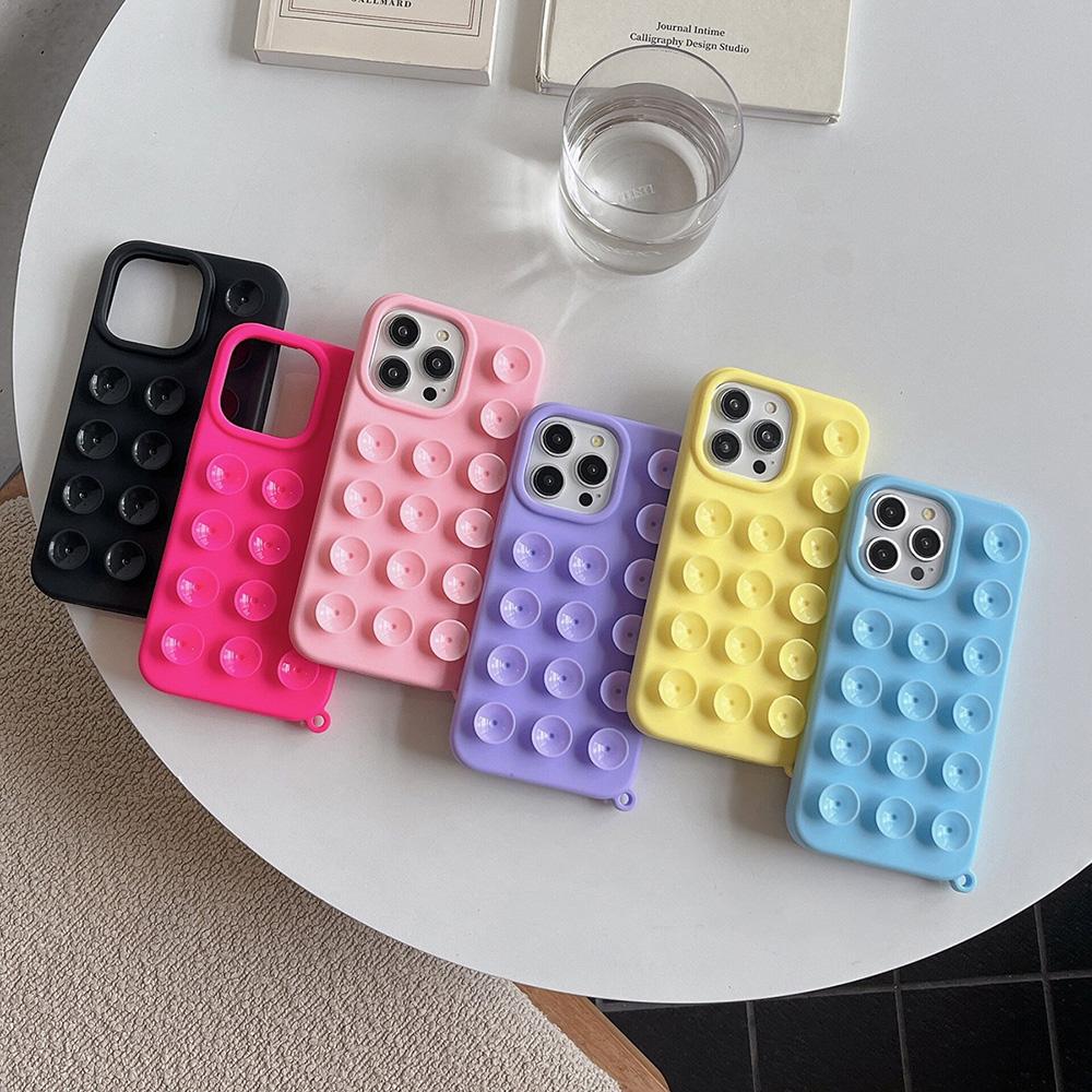 Suction Cup Soft Silicone Phone Case For iPhone 11 13 16 12 14 Pro 15 Pro Max Plus Anti-Slip Shockproof Bumper Candy Color Cover