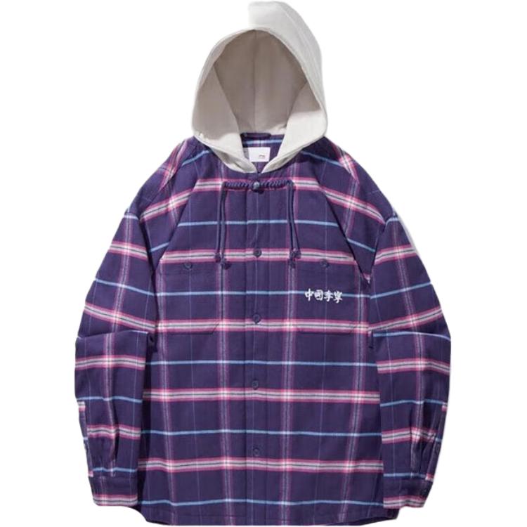 Мужская хлопковая куртка Li Ning Revive Series в клетку с капюшоном на пуговицах, универсальная AJMV339-5