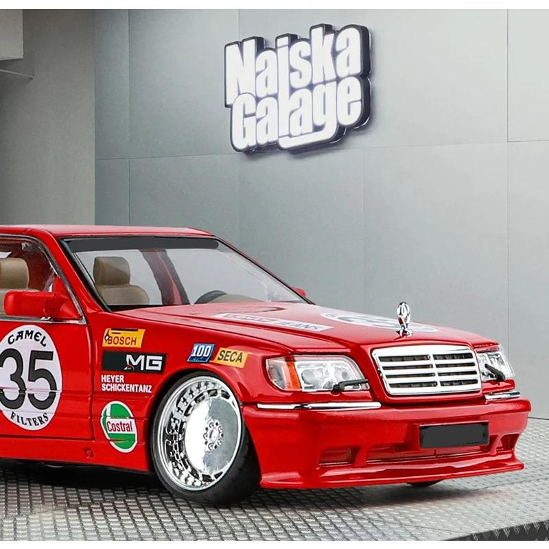 1/24 Benz W140 S320 SEL Red Pig Alloy Wide Body Sports Car Model Diecast Metal Modified Raing Car Model Sound and Light Kids Toy Gift