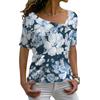 Элегантные женские футболки с v-образным вырезом и короткими рукавами, модные футболки с цветочным принтом, футболки с диагональным воротником, повседневные блузки, футболки большого размера