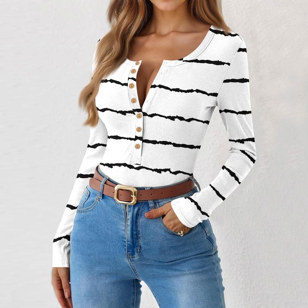Women's Slim Bottom T-shirt Fashion Casual Gradient Printing Round Neck Pullover Long Sleeve Top