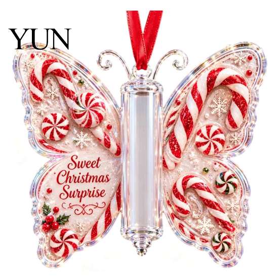 Acrylic Cash Display Christmas Gift Ornament, Butterfly Money Holder with Built?in Holiday Party Supplies Clear Compartment, Hanging Ornament
