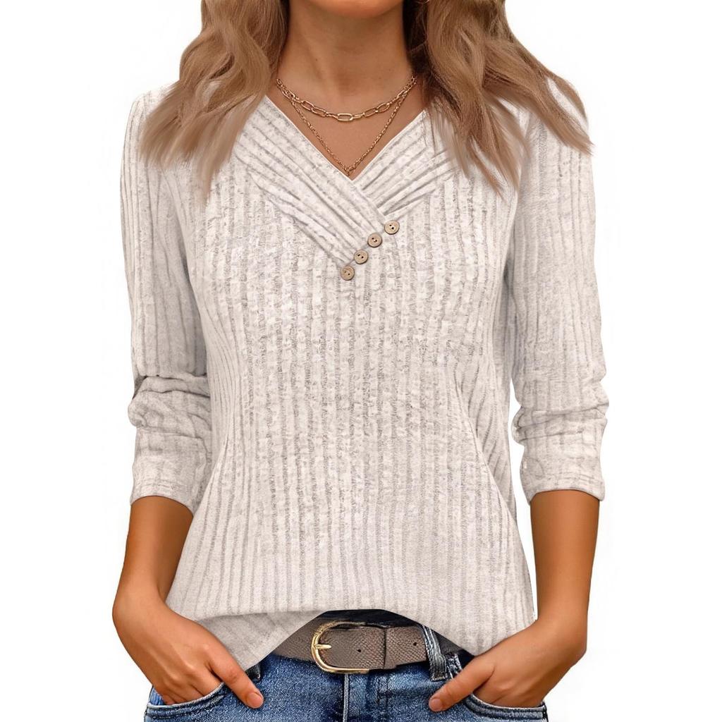 Women Long Sleeve Shirts V Neck Tops With Buttons Fall Fashion Outfits Winter Sweaters