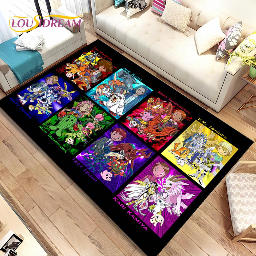 Cartoon Digimon Adventure Area Rug Large,Carpet Rug for Living Room Bedroom Sofa Doormat Decoration, Non-slip Floor Mat Cover 3D