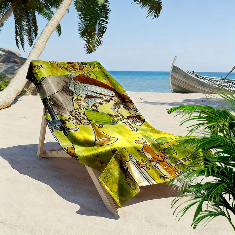 Pettson and Findus Print Beach Towel, Large Soft Quick Dry Towel for Beach Camping Swimming