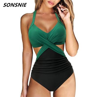 Сексуальный цельный купальник-танкини, новинка 2022 года, однотонный купальник с лямкой на шее, большие размеры, пляжный танкини, купальный костюм с пуш-ап, боди с высокой талией, монокини
