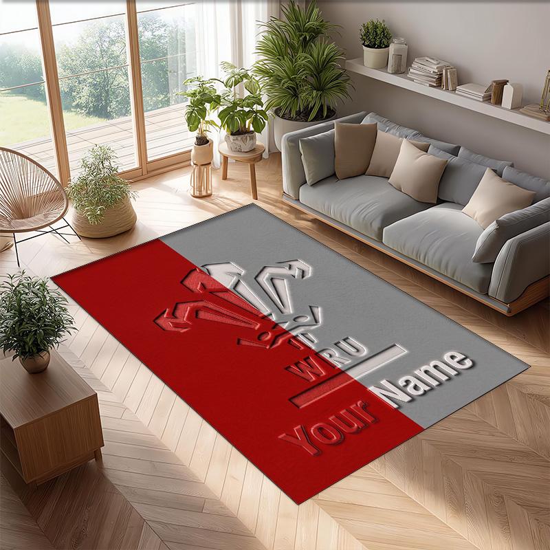 Wales Rugby Crystal Velvet Rug, Custom Name Text Personalized Non‑Slip Floor Mat for Home Decor Gift