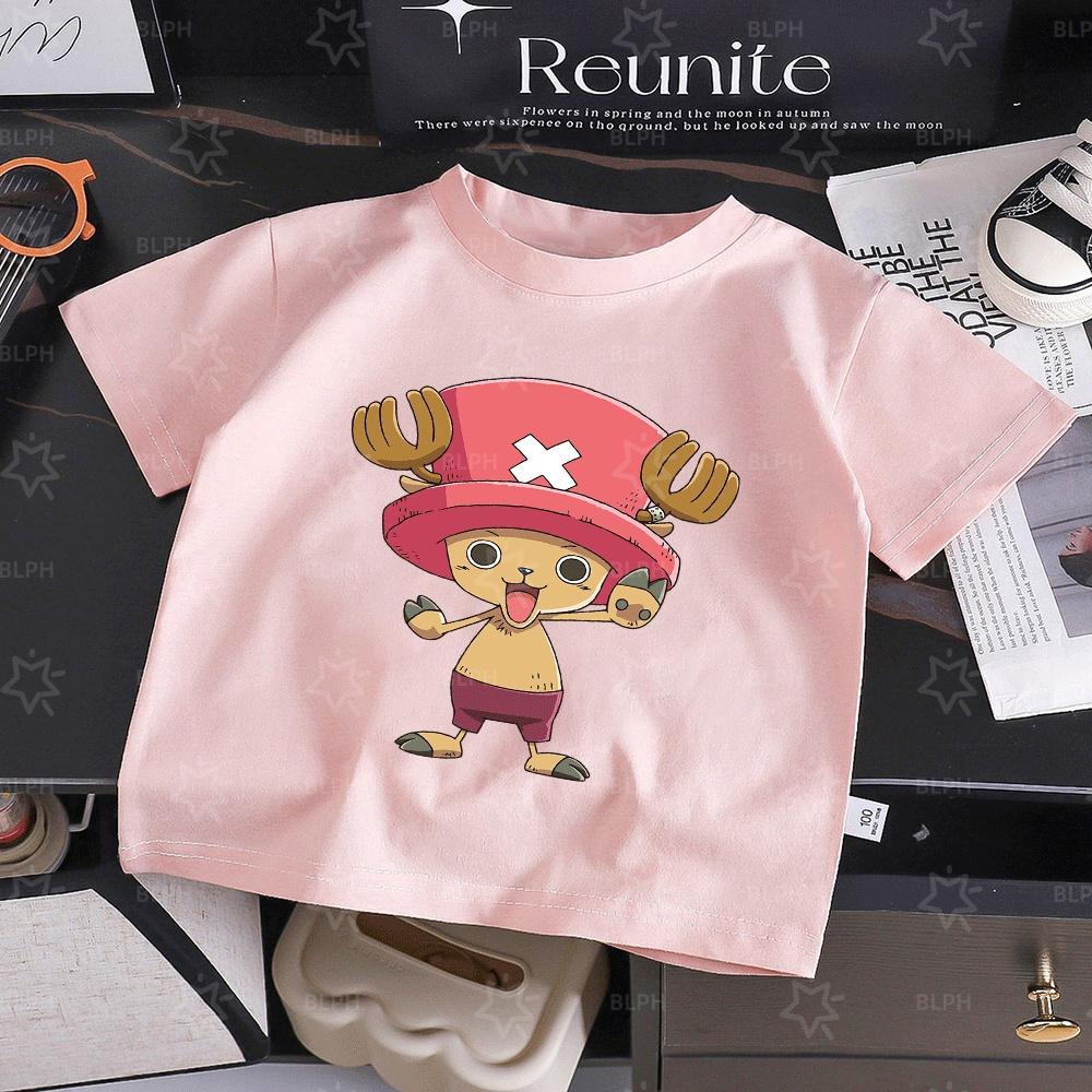 Cute Tony Tony Chopper Print Kids TShirt Adorable Cartoon Character Short Sleeve Tee for Boys Girls Fashionable and