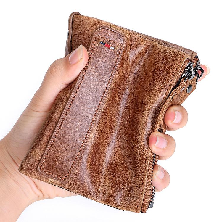Новый RFID-защитный мужской кошелек из воловьей кожи, кожаный короткий мужской кошелек, кошелек с двойной молнией