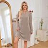 Женское осенне-зимнее платье в рубчик, повседневное мини-платье с длинным рукавом и V-образным вырезом, свободное платье-свитер с карманами