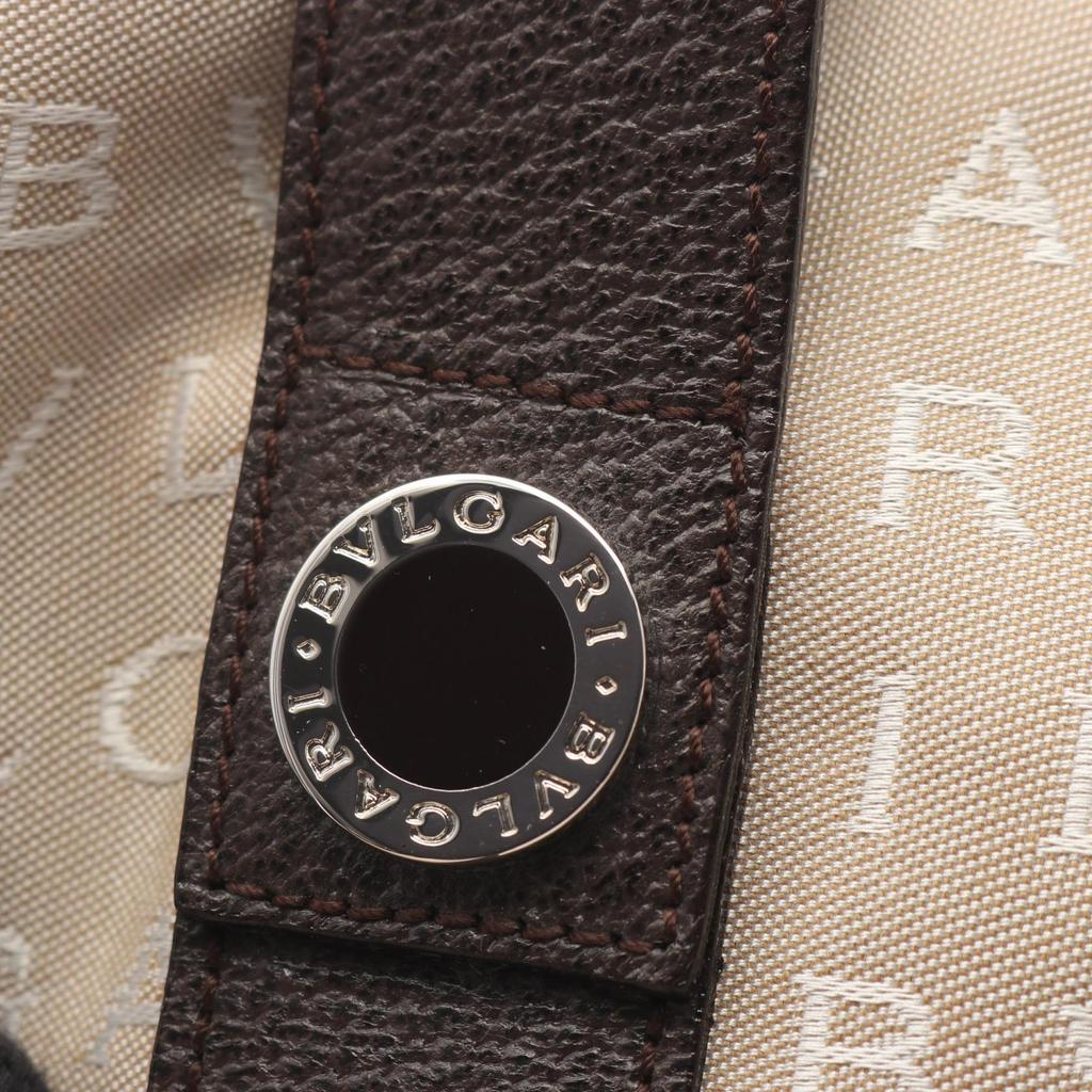 Used BVLGARI Logo mania Tote Bag canvas leather Beige Brown Used Women