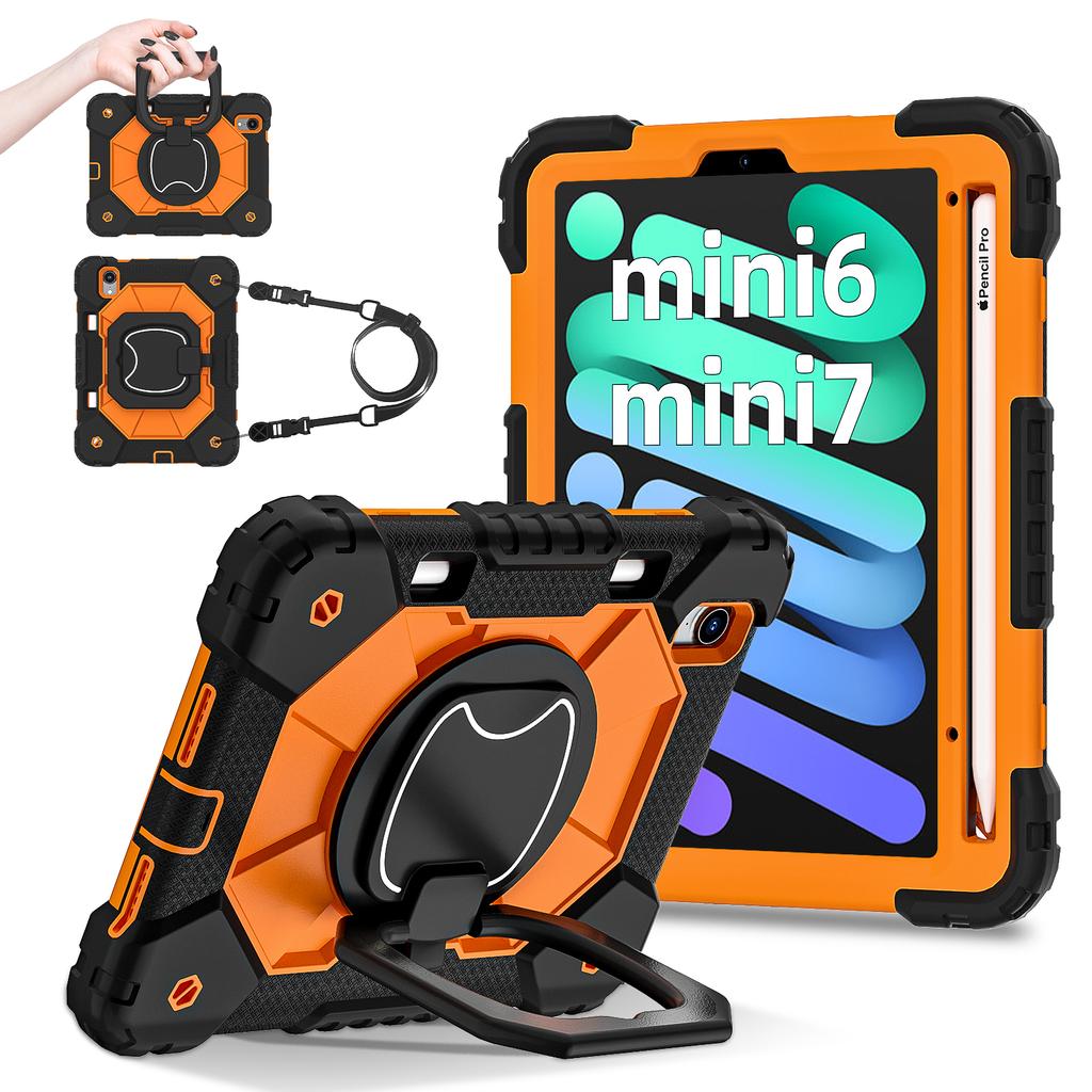 Для Apple iPad мини (2024) Вращающаяся на 360° рукоятка, прочная защитная подставка TPU+PC 3 в 1, противоударный чехол для планшета и ПК