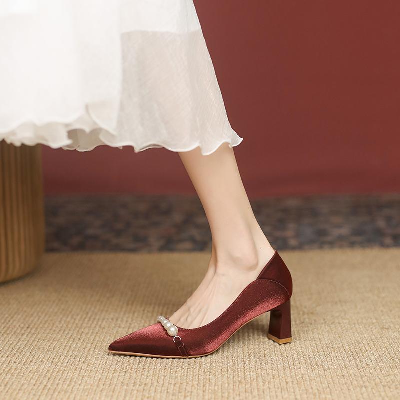 Shoes for Women 2024 Red High Heels Ladies Summer Footwear Sexy Pumps Bride Pearl Wedding Shoe On Heeled Beau Today Lastest A E