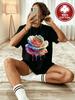 Holographic Rainbow Fluid Dripping Rose Art Printed Womens Tshirt Romantic Atmosphere Daily Commuting Springsummer Dressing