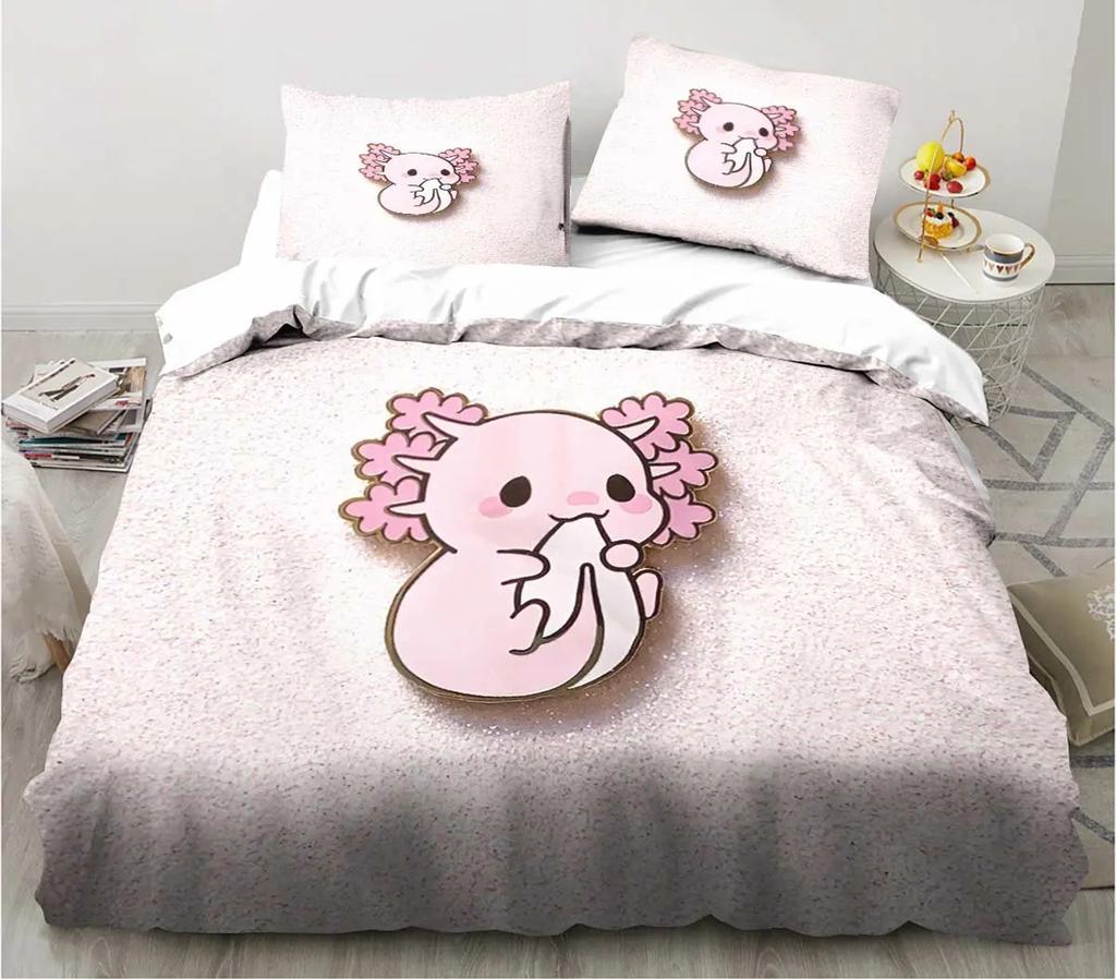 Cute Kawaii Axolotl Art Christmas Navidad Gift King Twin Double Child Customized Bedding Set Duvet Cover with Pillowcase 3 Piece