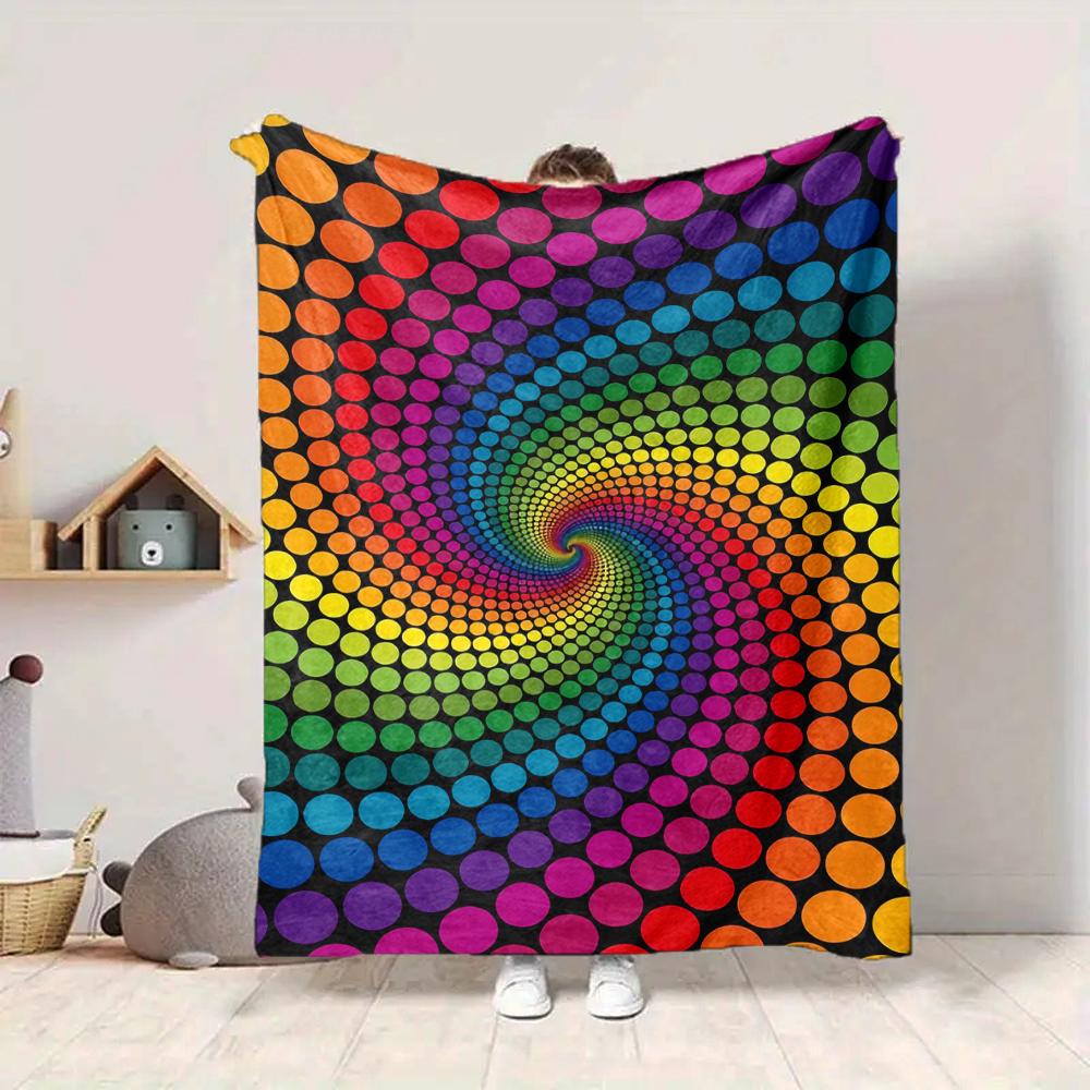 1Pc Rainbow Spiral Dots Blanket Soft And Comfortable Casual Warm Camping Travel Christmas Halloween Xmas Gift Em92424