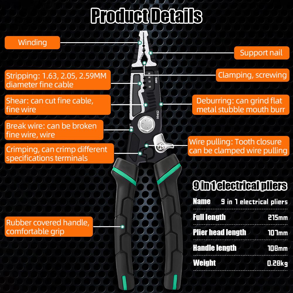 10 в 1 плоскогубцы для зачистки проводов, кабельный резак для электрика, бытовая сеть, бесплатный соединительный провод Ch-1, кабель и термоусадочная трубка