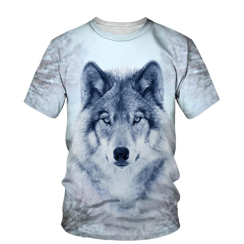 Футболка с 3D-принтом и рисунком волка для мужчин с круглым вырезом, модные футболки, повседневная, с коротким рукавом, свободного покроя, Y2K, одежда унисекс в стиле Харадзюку