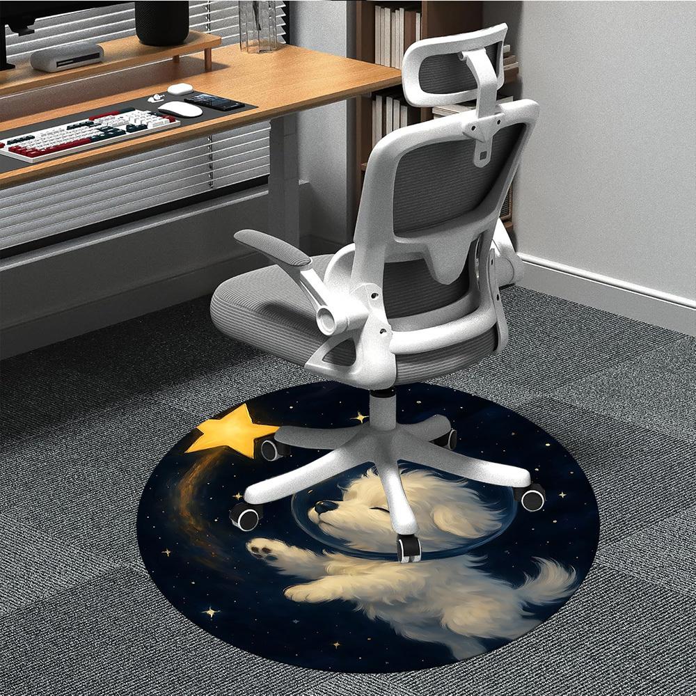 1pc Space Pup Office Round Area Rug, Indoor Mat Suitable ForOffice, Under Office Chairs Bedroom Living Room Home Decor T182