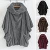 Women Winter Sweatshirt with Pockets Double-sided Velvet Baggy Irregular Large Turn-down Collar Solid Color Thick Pajama Top Homewear Clothes