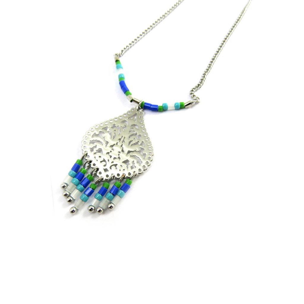 Les Trésors De Lily [N3103] - Дизайнерское колье «Навахо», сине-зеленое, серебряное.