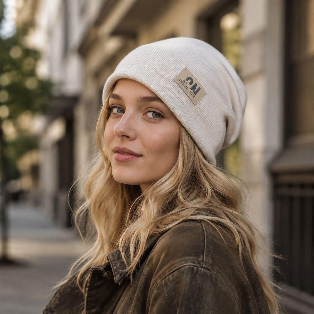Warm Beanie Hat Windproof Knitted Pullover Cap Fashion Skullies Hat  for Women