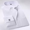 Men's Elegant French Cuff Spread Collar Striped Dress Shirt with Chest Pocket for Formal Business Wedding, Free Metal Cufflinks Included