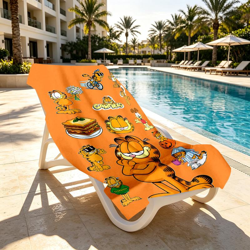 Garfield Print Beach Towel Design, Soft, Lightweight. for Home Bathroom, Spa, Pool, Yoga, Surfing, Camping, Gift for Family, Friend