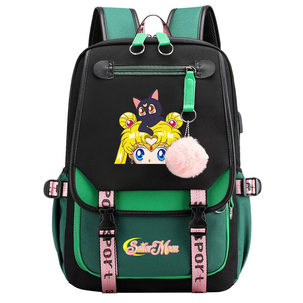 Новый аниме-рюкзак Sailor Moon с USB-подключением для подростков и школьников, мужской и женский, с откидной крышкой.