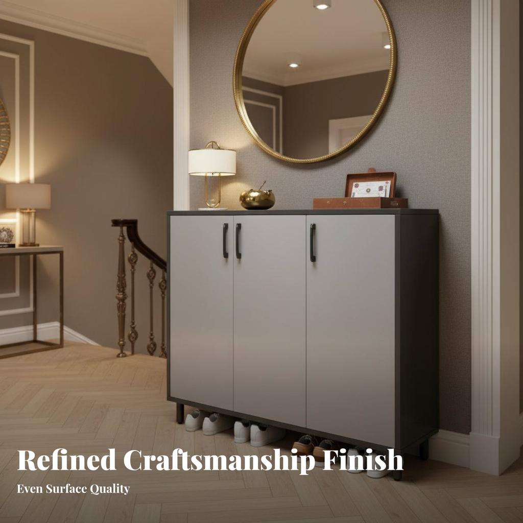 3-Door Entryway Sideboard with Drawers Modern Design Footwear Organizer Large Capacity Wide Countertop for Homeowners, Hallway
