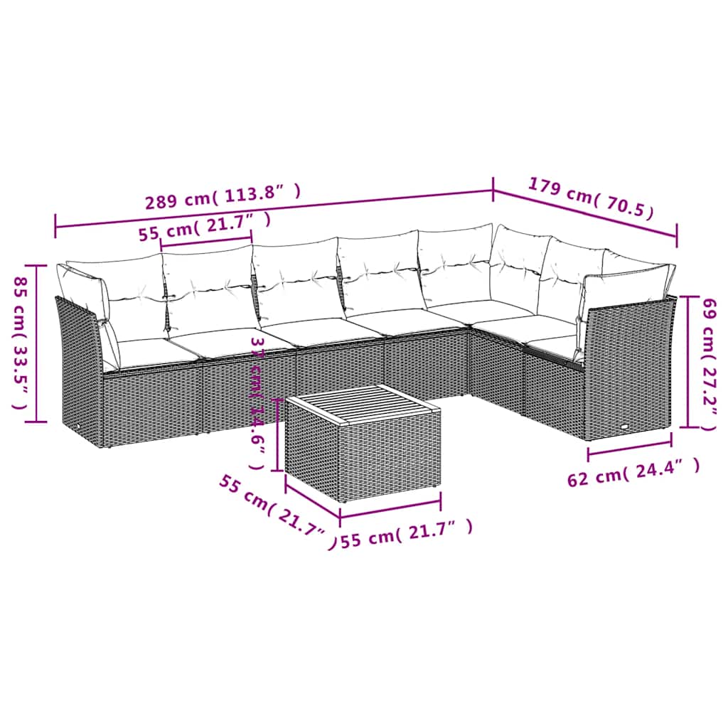 8 piece Garden Sofa Set with Cushions Black Poly Rattan