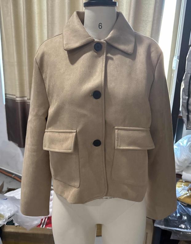 Available: Women's European and American Style Double-Breasted Faux Suede Long Coat with Collar and Long Sleeves