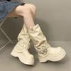 White Retro Platform Boots Women's Boots 2025 New Autumn Versatile Small Height-increasing and Thin Trouser Boots