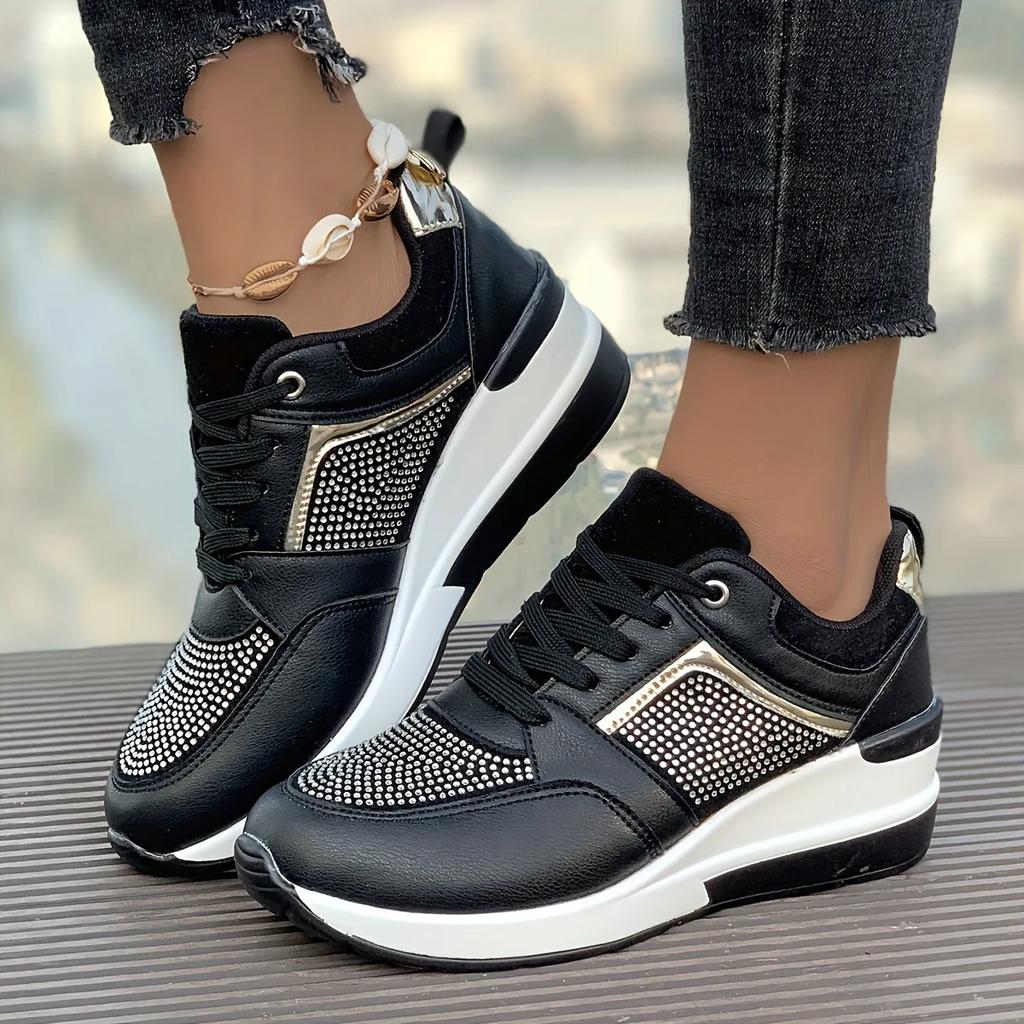 2025 Rhinestone Women's Casual Shoes Street Fashion Womens Sneakers Lace-up Comfortable Women Platform Shoes Zapatillas De Mujer
