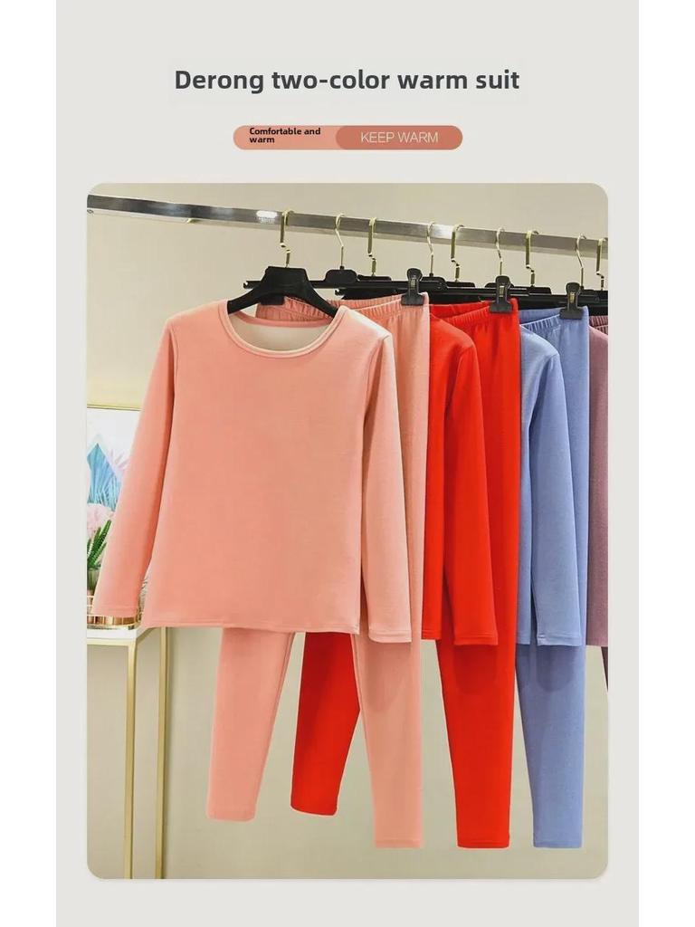 Женский комплект термобелья из немецкого бархата: Большие размеры, утолщенные, с начесом для осени/зимы