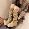 2025 Autumn and Winter New Brown Fringed Boots Retro Wasteland Wind Knight Boots British College Wind Pile Boots Women