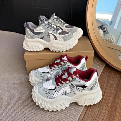 Женские кроссовки на толстой подошве, трендовые, весна 2025, новые, увеличивающие рост и стройнящие, дышащие, универсальная повседневная спортивная обувь