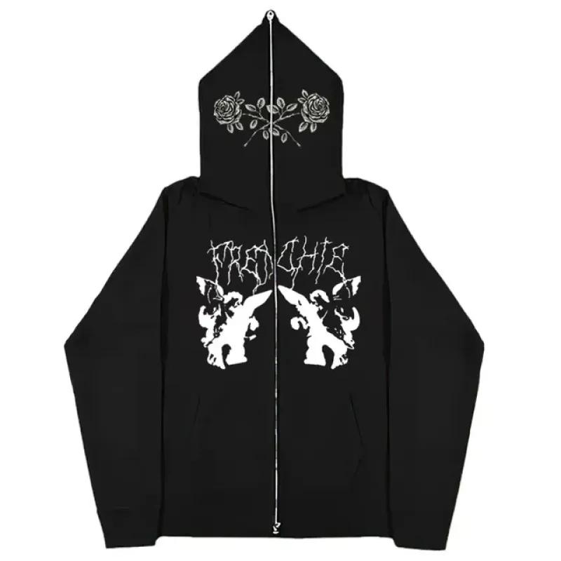 Готический стиль, толстовки с принтом костей рук, Steetwear Y2K, куртка на полной молнии для мужчин и женщин, уличные толстовки, свободный кардиган с капюшоном