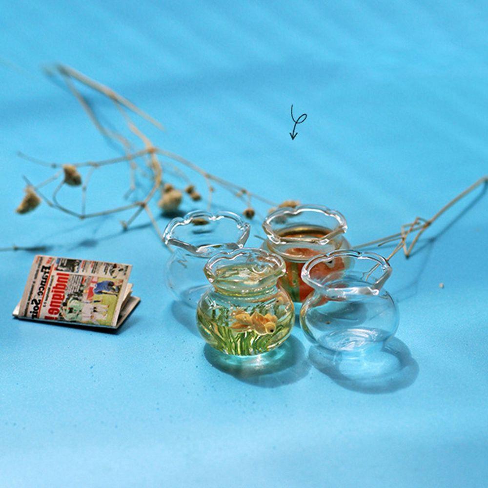 Toy Dollhouse Miniature 1/12 Glass Fish Tank Dollhouse Decals Bowl Aquarium Doll House Ornament