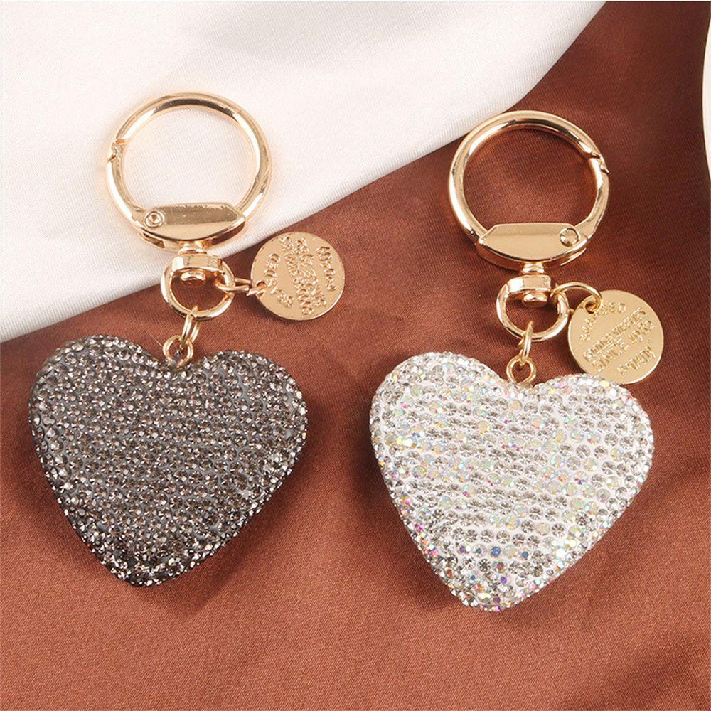 Rhinestone Backpack Pendant Metal Love Heart Keychain Key Ring Crystal Keyring Keys Holder