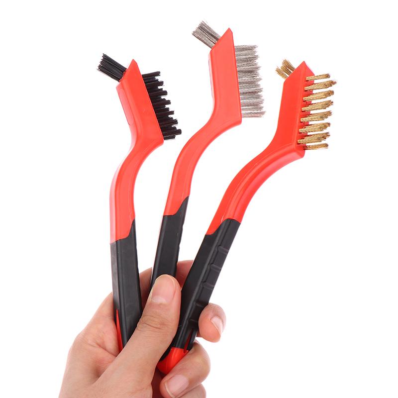 Мини-набор из трех кухонных щеток для газовых вытяжек, удаление жира и пятен, чистка варочных панелей, стальная проволока, маленькая
