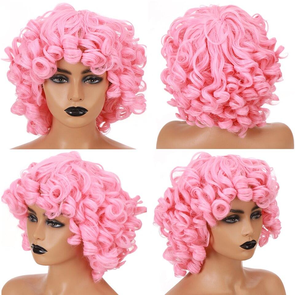 LUPU Synthetic Afro Kinky Curly Wigs With Bangs For Black Women African Heat Resistant Ombre Pink Black Short Hair Cosplay Wigs