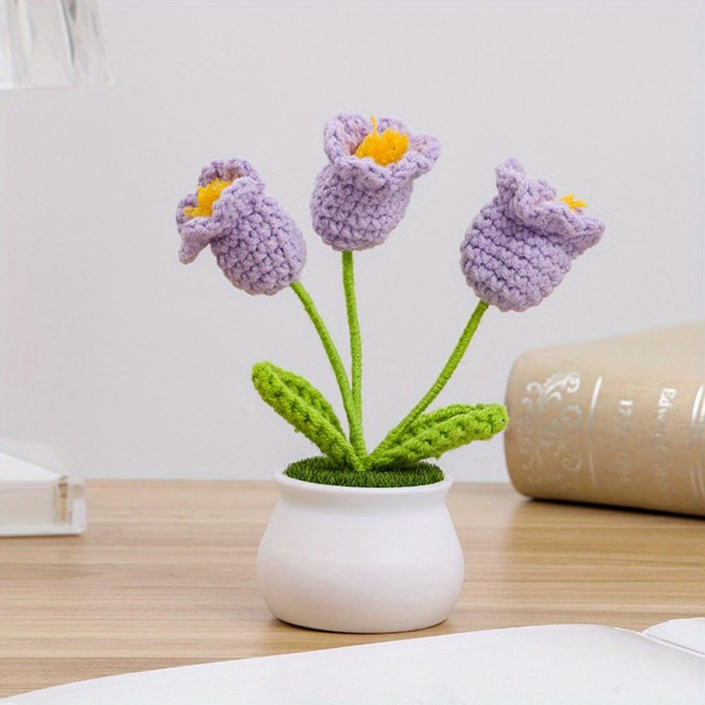 2 шт. Вязаные крючком цветы орхидеи-колокольчика в горшках для жены, девушки и женщин, цветы ручной работы для украшения автомобиля, украшения дома