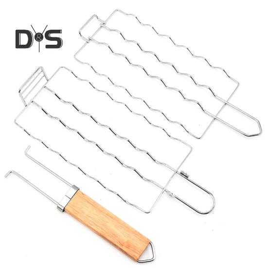 Сетка для барбекю из колбасы, нержавеющая сталь 304, стойка для гриля для кукурузы, складной портативный инструмент для барбекю, легко чистящаяся сетка для барбекю, инструмент для приготовления пищи на открытом воздухе