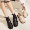 Retro Mary Jane Women's Leather Shoes Niche Versatile Models Thick Heel Round Head Flat Shoes Work Shopping Dating Banquet with Shoes